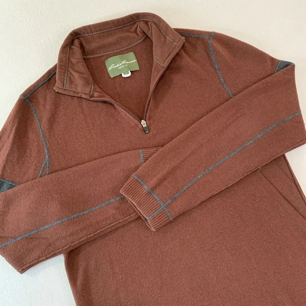 Eddie Bauer XLT BURGUNDY 1/4 Zip Mens‎ Long Sleeve Pullover EXCELLENT FAST Ship